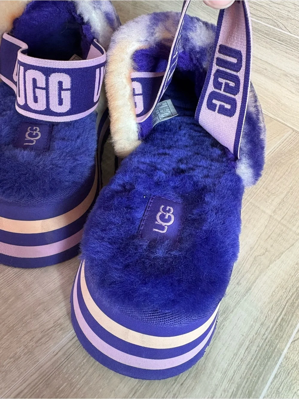 Ugg disco slide stripe graphic strap platform slippers sandals violet night